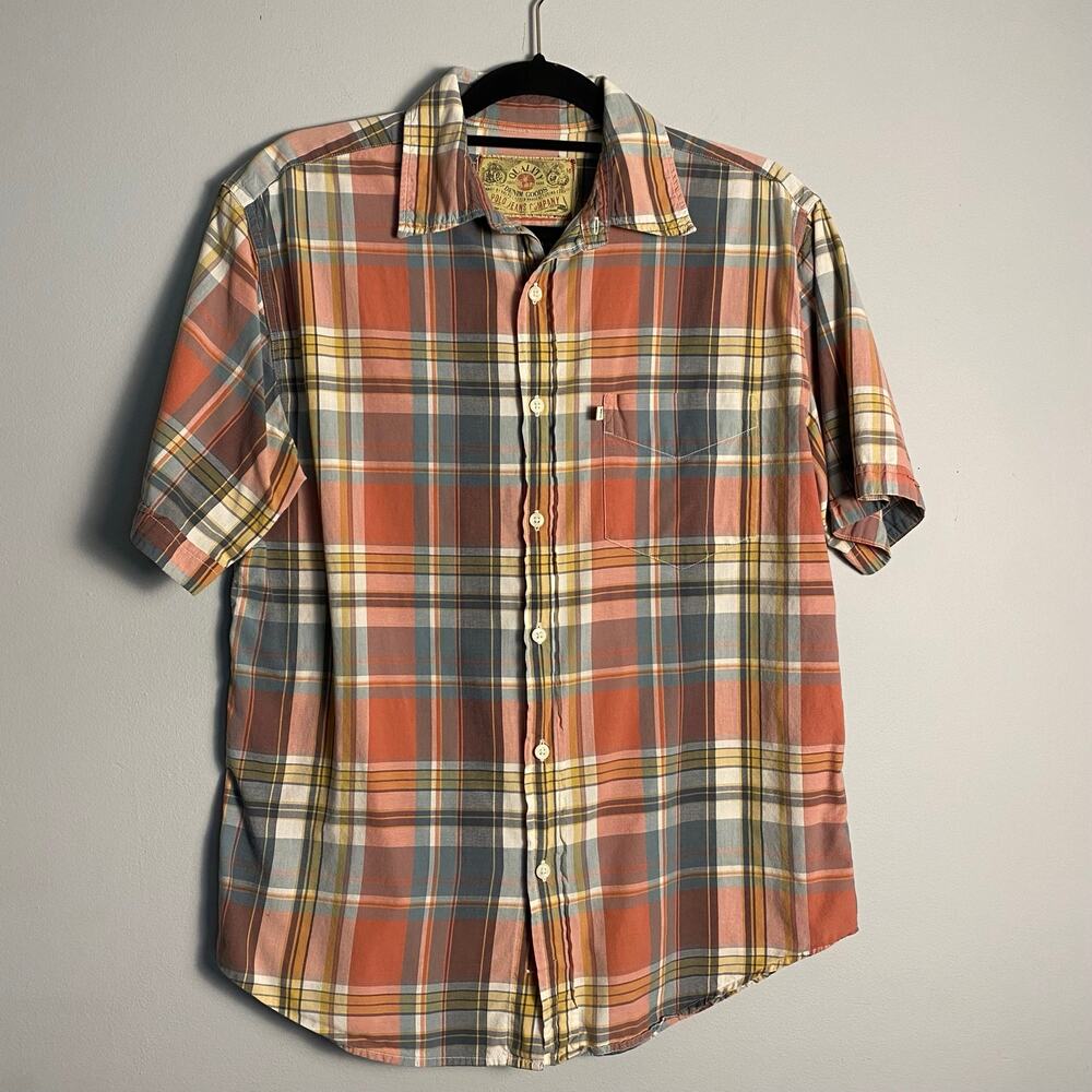 Ralph Lauren Polo Jeans Men's Medium Plaid Shirt Vintage Short Sleeve Cotton 90s